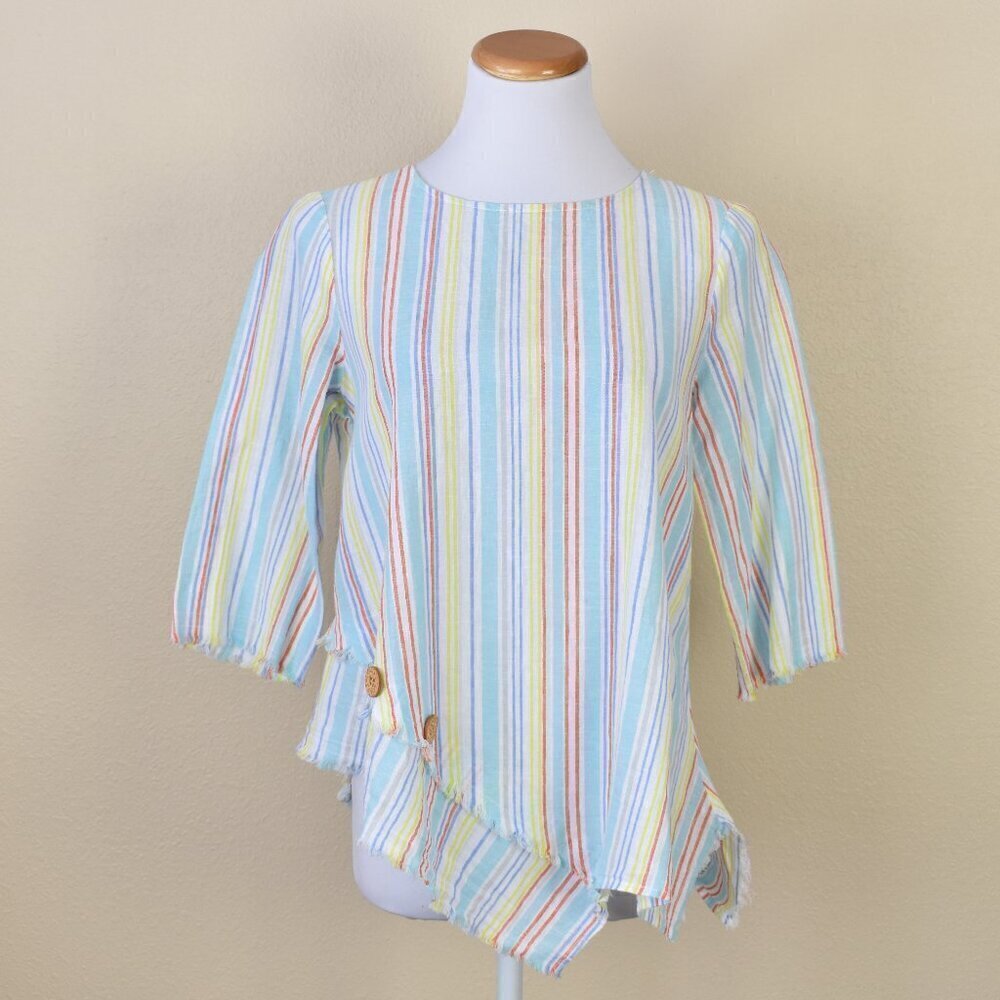 Ali Miles Linen Stripe Top NEW - Petite S - Picture 1 of 9